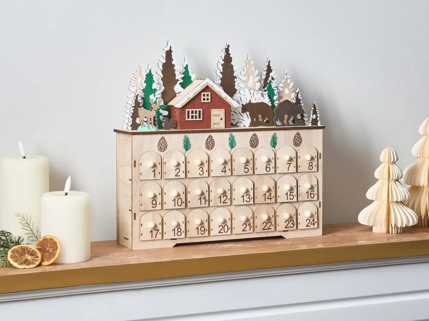 Decorazione natalizia LED HELIN Calendario dell'Avvento 33 cm Marrone chiaro