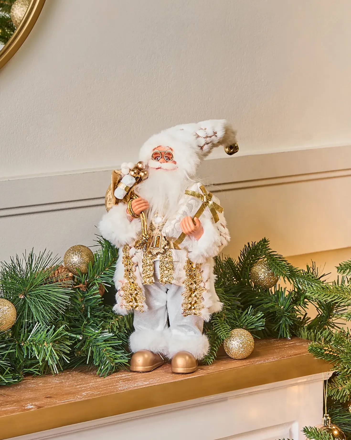 Decorazione natalizia STRAUMSFJORDEN Babbo Natale 40 cm Bianco/Oro