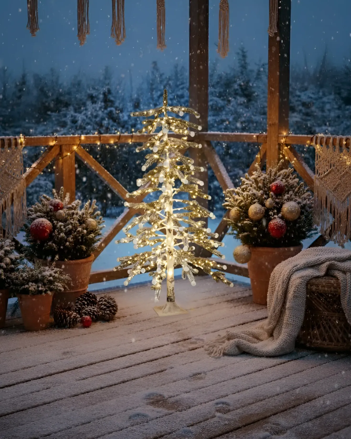 Decorazione per esterni LED HASSLAN Albero di Natale 125 cm Bianco