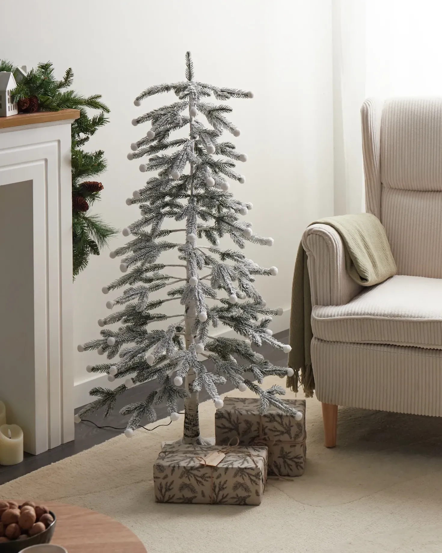 Decorazione per esterni LED HASSLAN Albero di Natale 125 cm Bianco