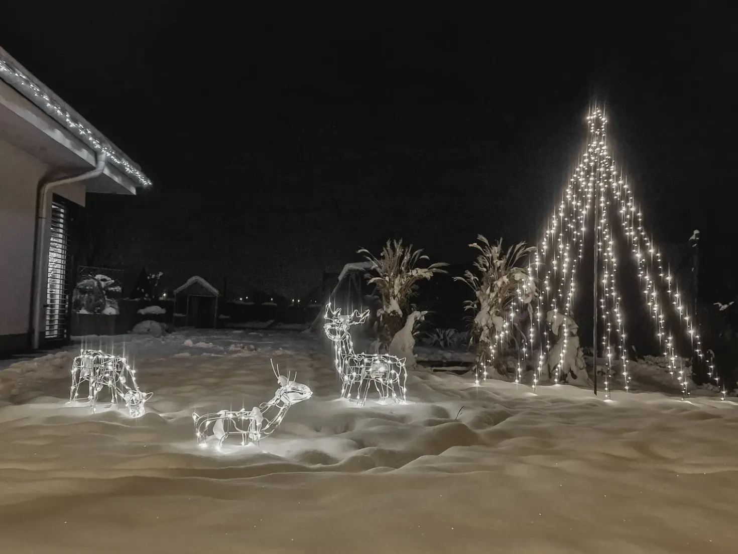 Decorazione per esterni LED MIKKELI Renna animata 76/47/52 cm Bianco