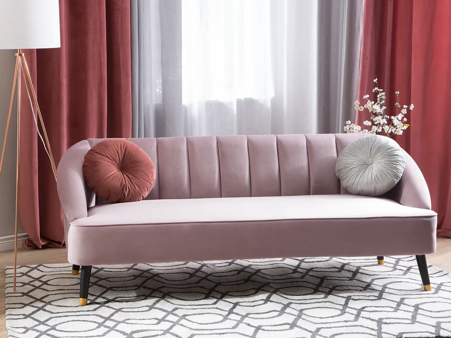 Divano 3 posti ALSVAG Velluto Rosa