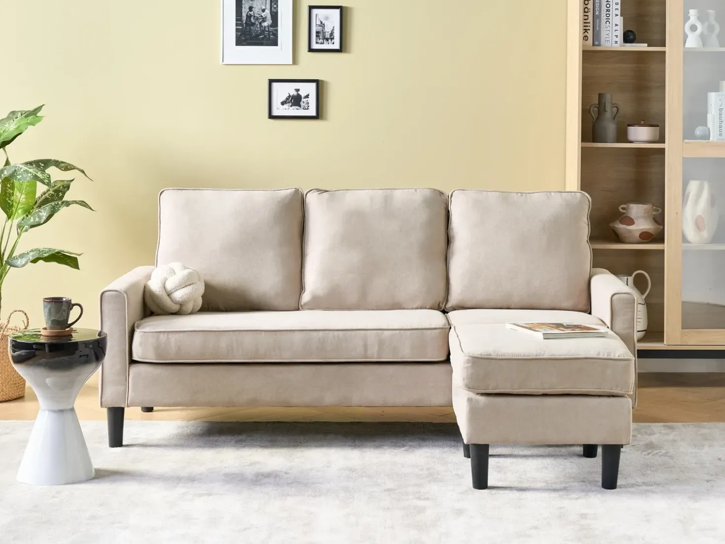 Divano 3 posti AVESTA Tessuto Beige con ottomana