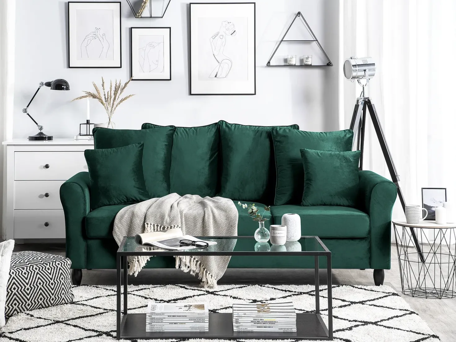 Divano 3 posti BORNHOLM Velluto Verde scuro