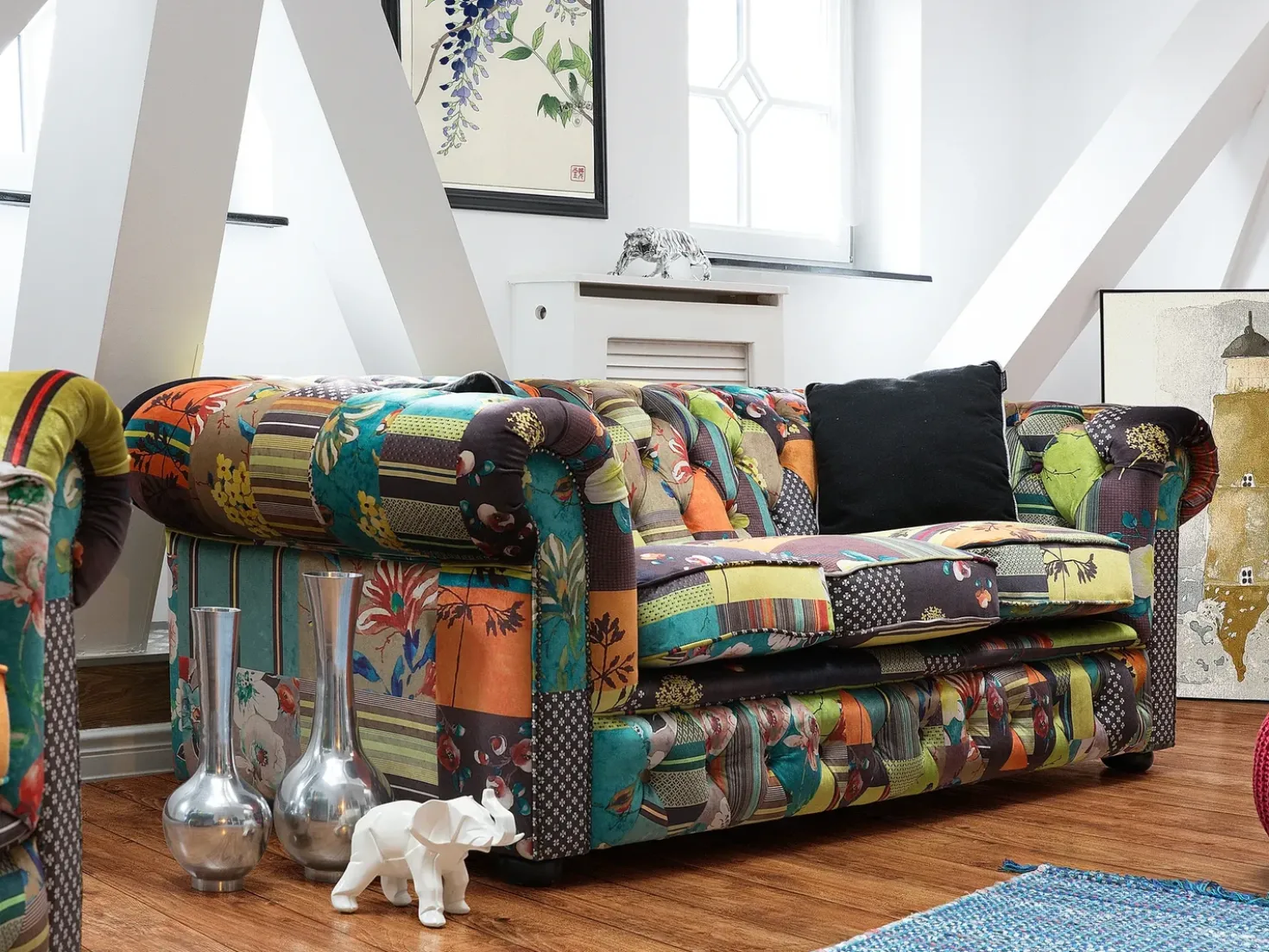 Divano 3 posti CHESTERFIELD Tessuto Verde chiaro