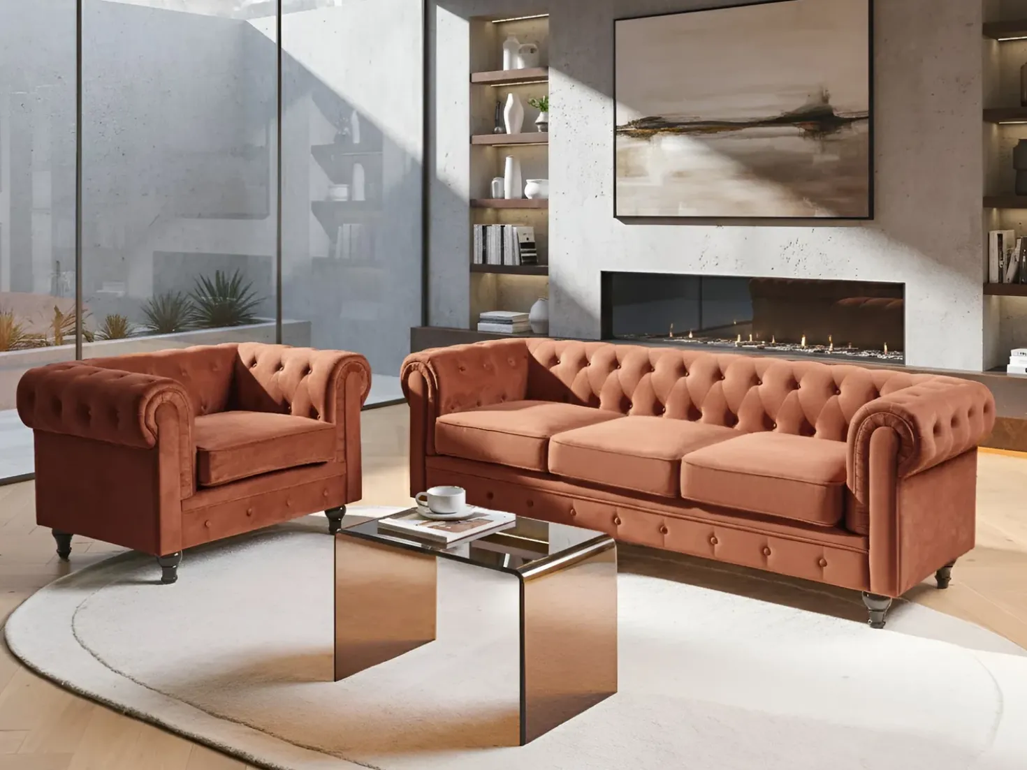 Divano 3 posti CHESTERFIELD Velluto Marrone dorato