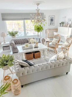 Divano 3 posti CHESTERFIELD Tessuto Grigio chiaro