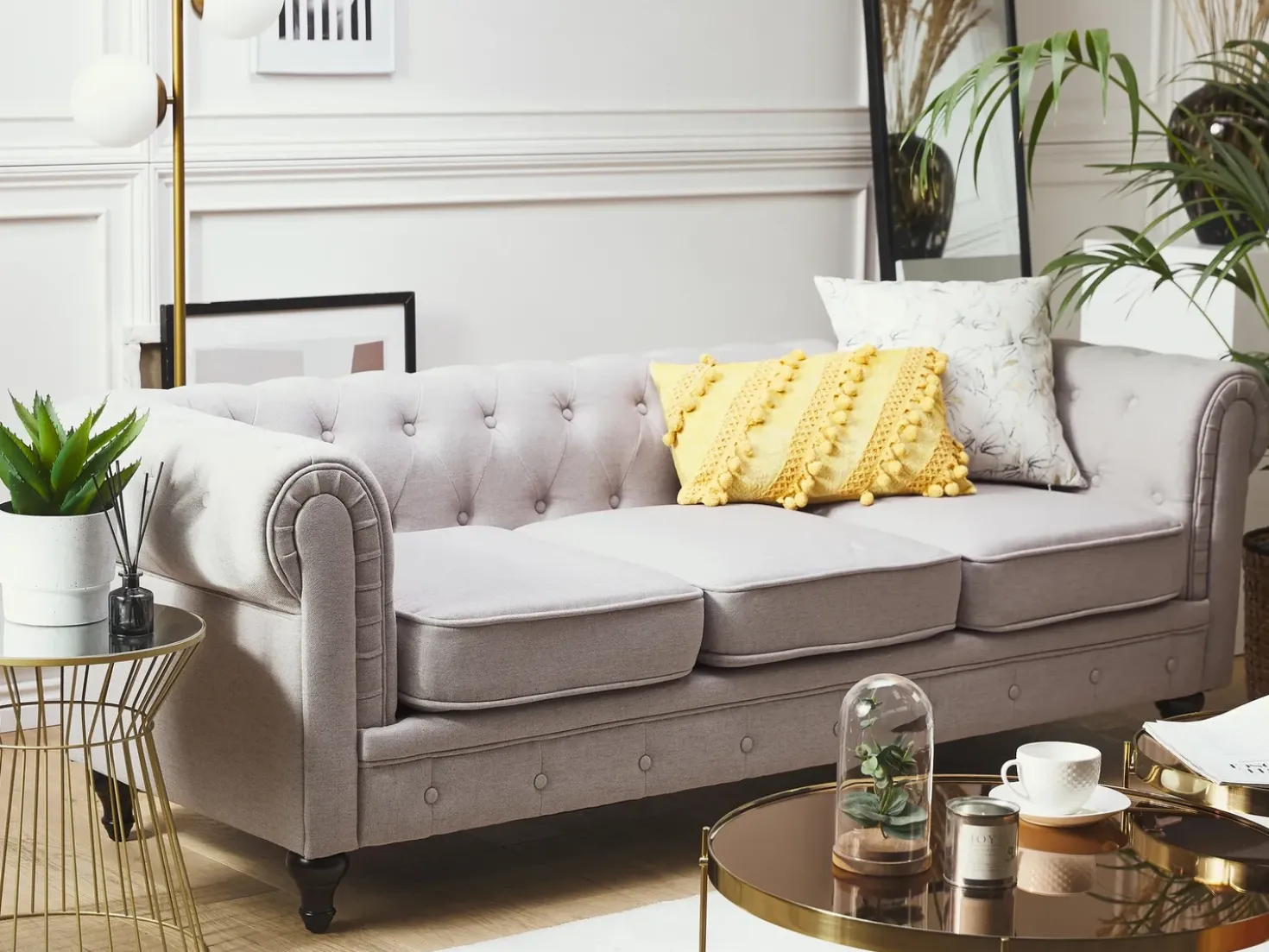 Divano 3 posti CHESTERFIELD Tessuto Grigio chiaro