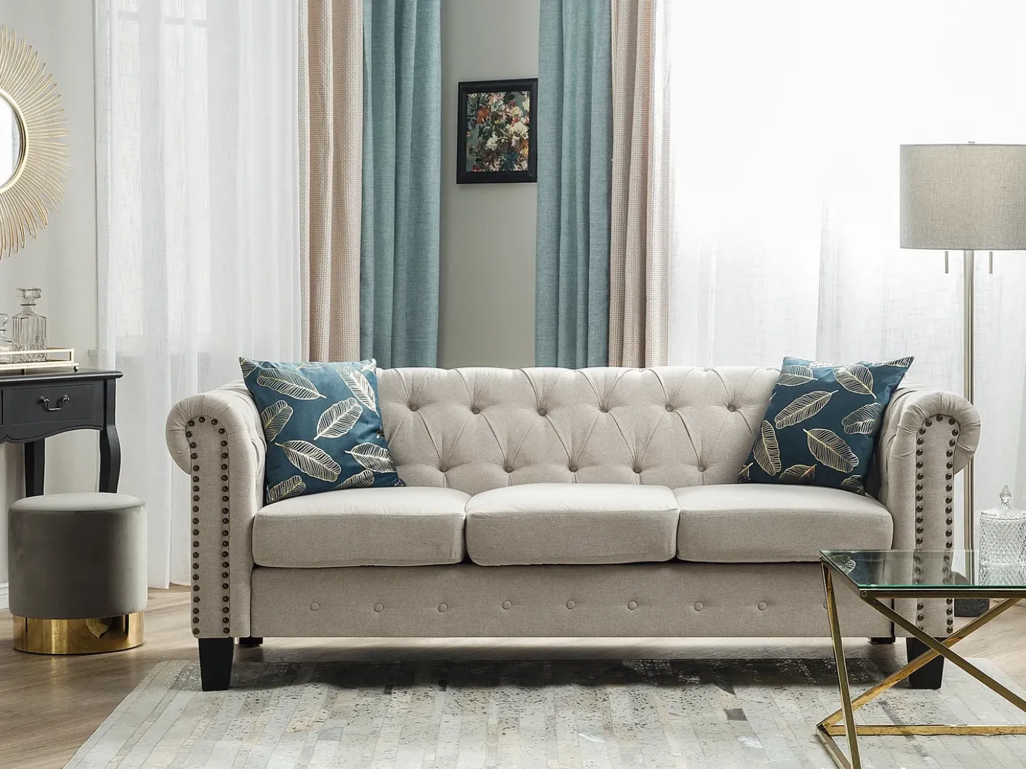 Divano 3 posti CHESTERFIELD Tessuto Beige
