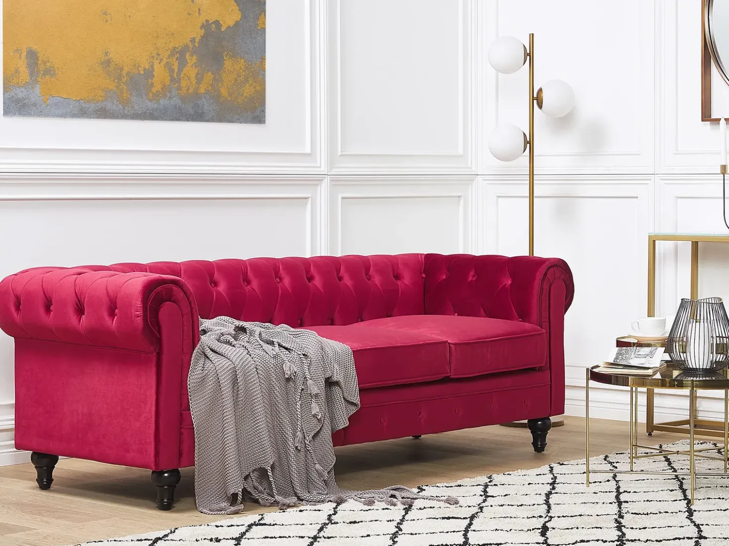 Divano 3 posti CHESTERFIELD Velluto Rosso scuro