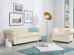 Divano 3 posti CHESTERFIELD Pelle naturale Beige chiaro