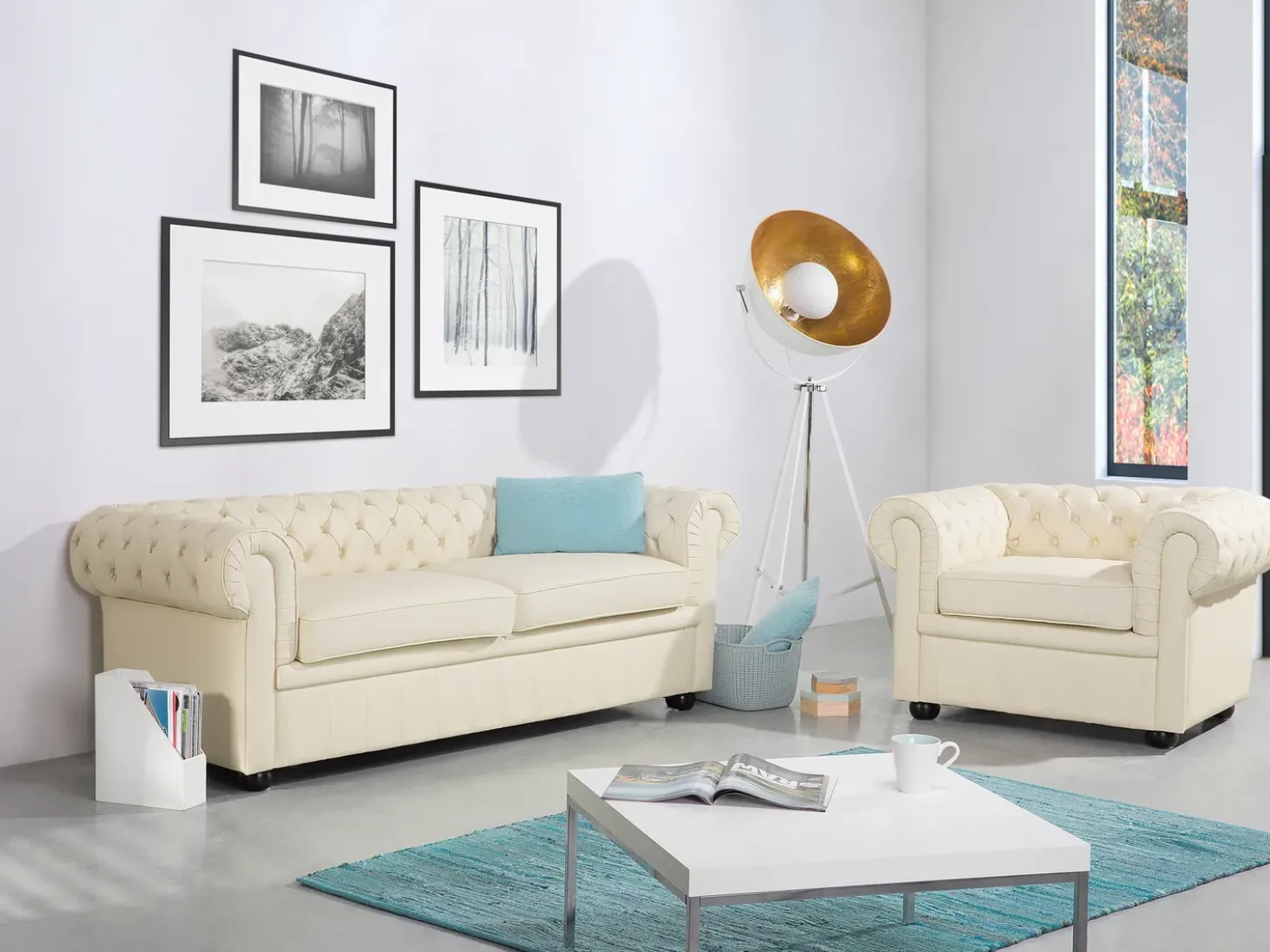 Divano 3 posti CHESTERFIELD Pelle naturale Beige chiaro