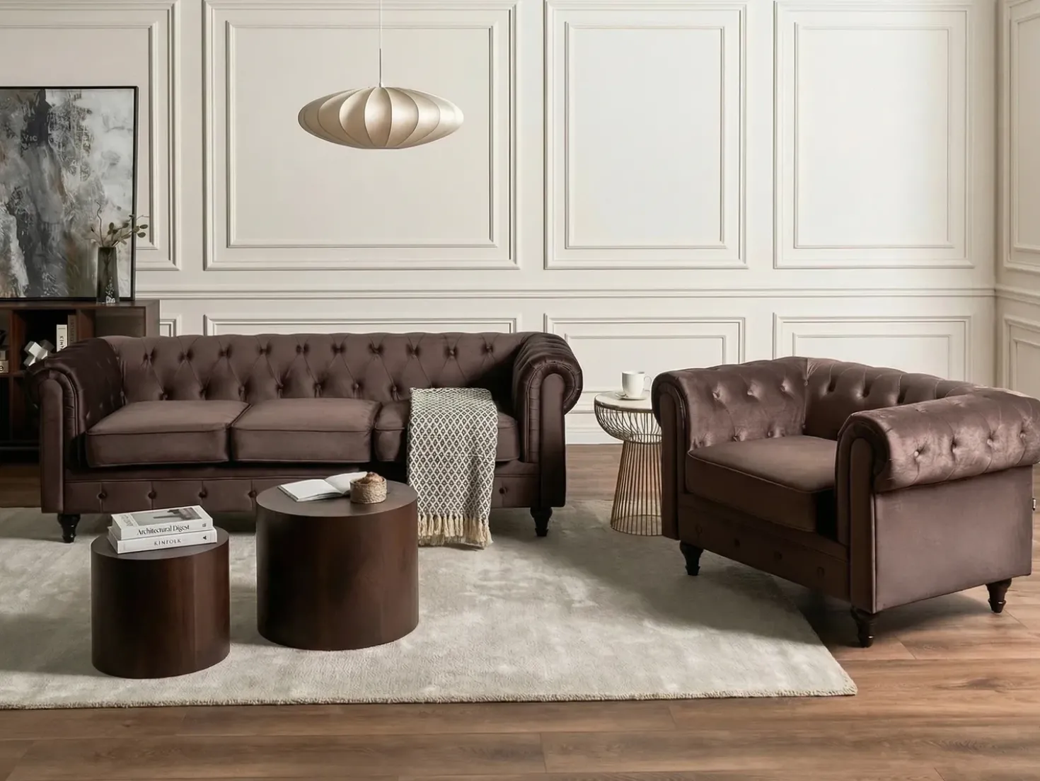 Divano 3 posti CHESTERFIELD Velluto Marrone scuro