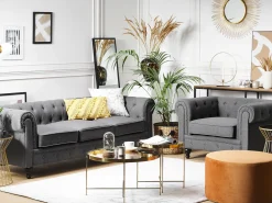 Divano 3 posti CHESTERFIELD Tessuto Grigio
