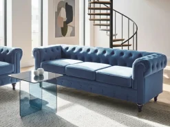 Divano 3 posti CHESTERFIELD Velluto Blu marino