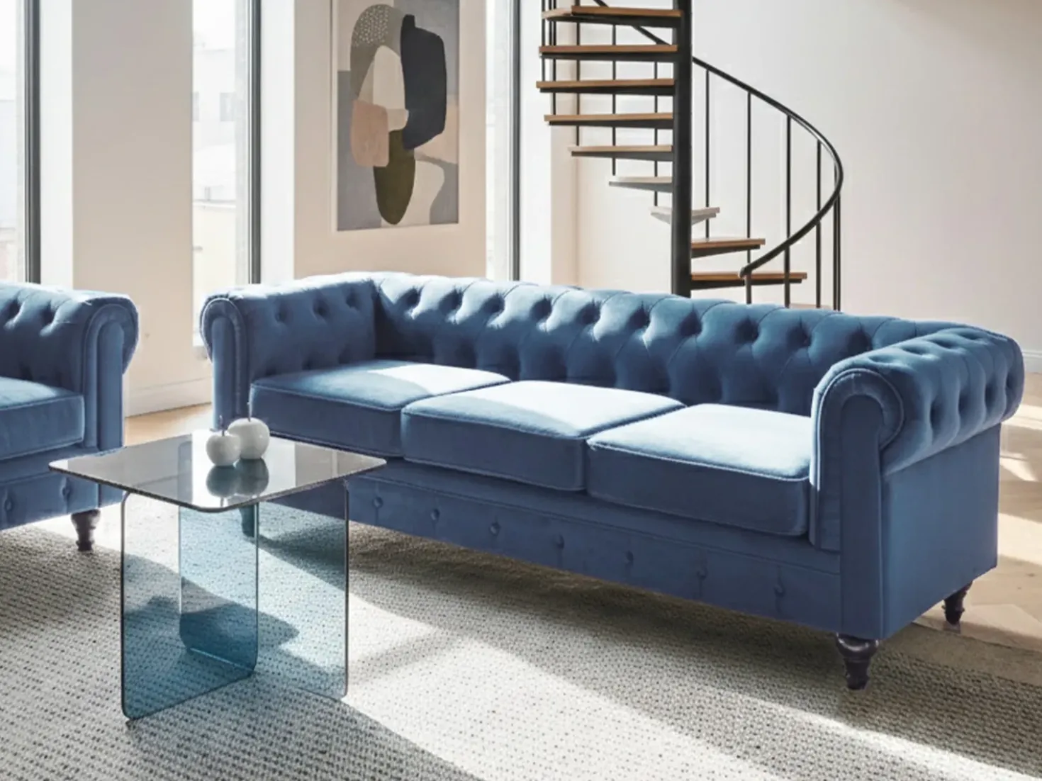 Divano 3 posti CHESTERFIELD Velluto Blu marino