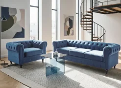 Divano 3 posti CHESTERFIELD Velluto Blu marino