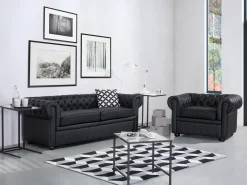 Divano 3 posti CHESTERFIELD Pelle naturale Nero