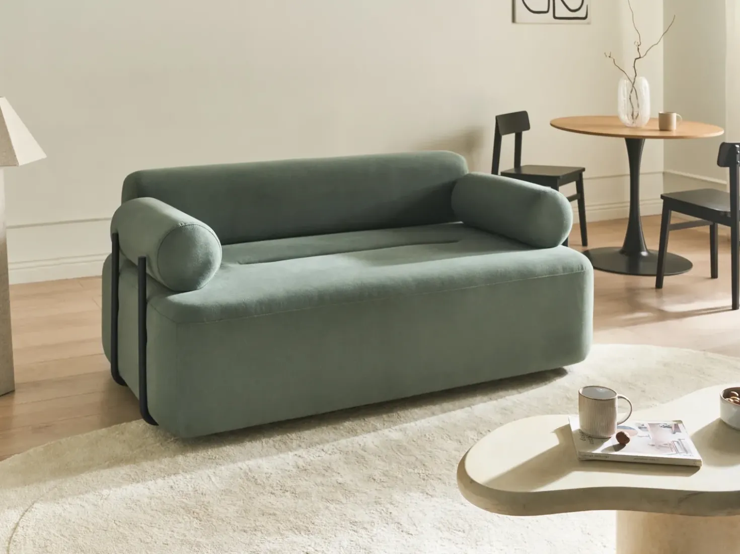 Divano 2 posti ELVA Tessuto Verde chiaro