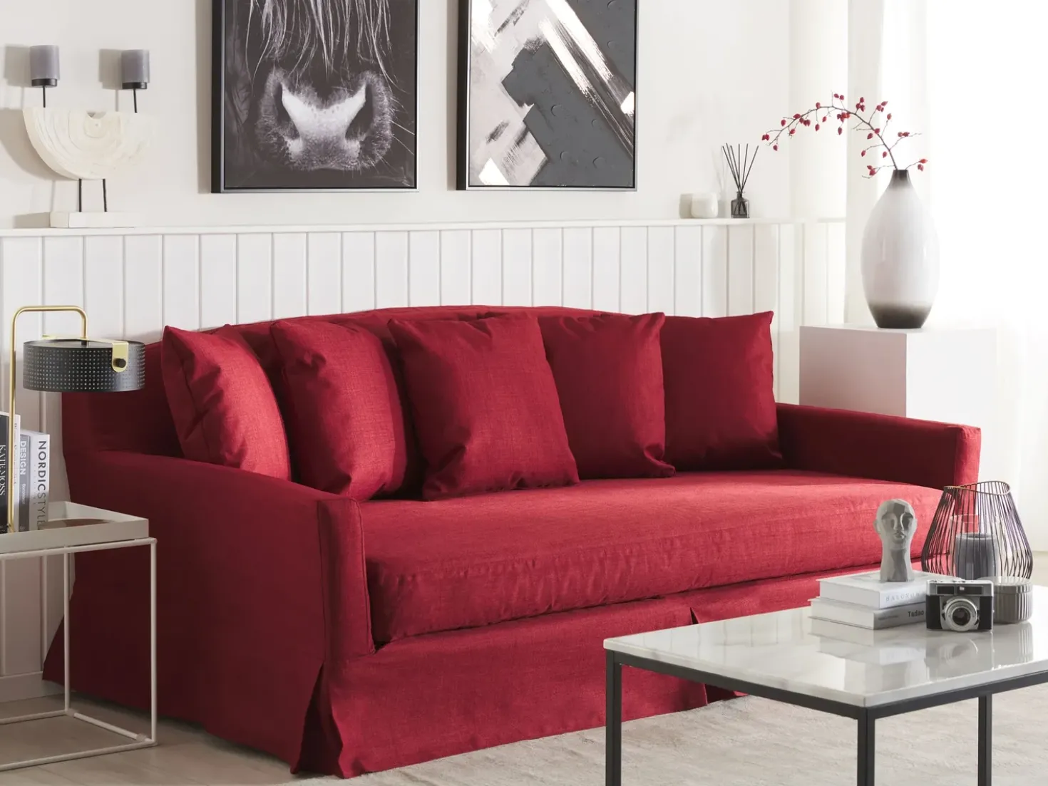 Divano 3 posti GILJA Tessuto Rosso
