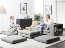 Divano 2 posti HEDEN Tessuto Grigio con ottomana