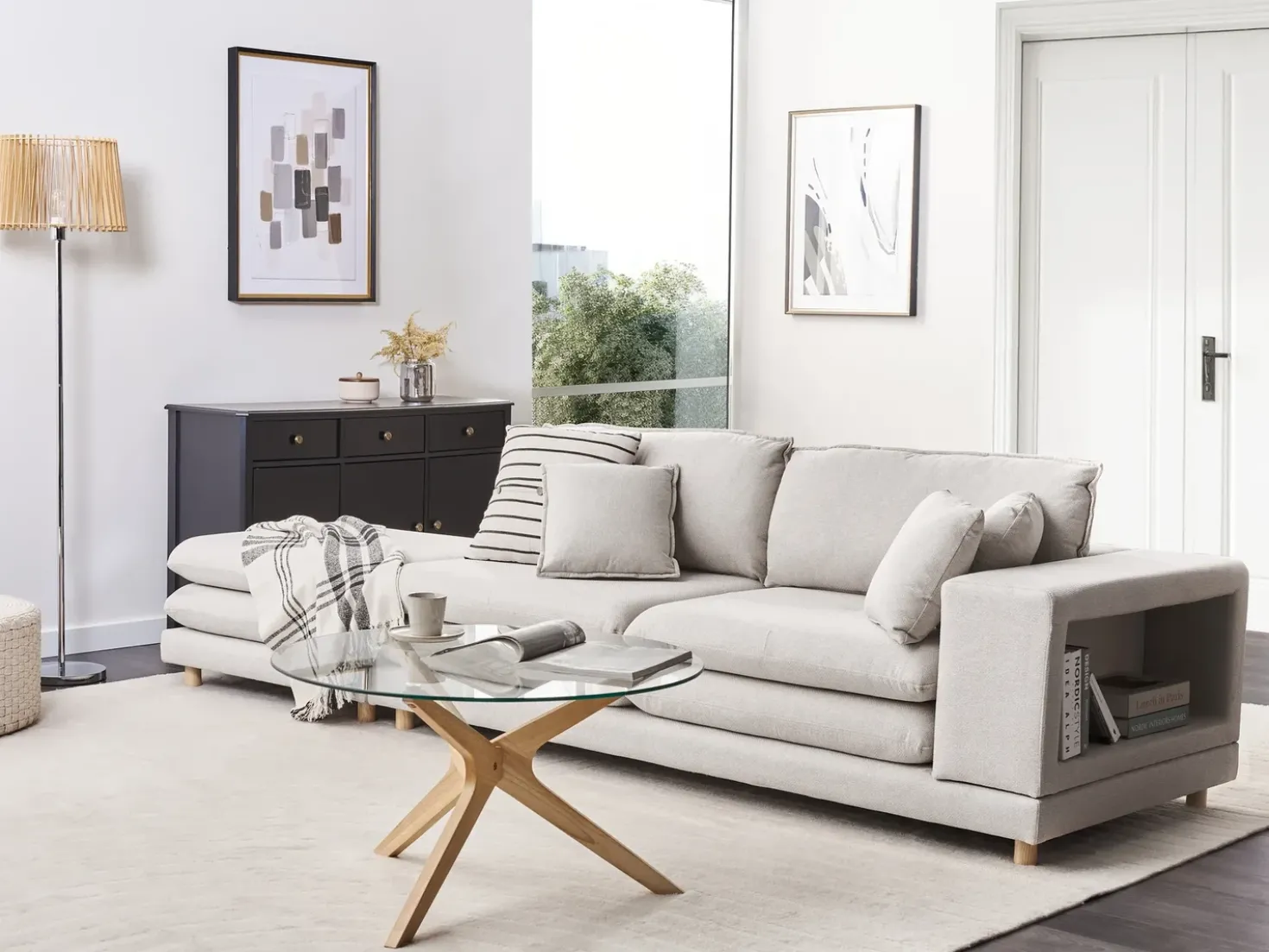 Divano 2 posti HEDEN Tessuto Beige con ottomana