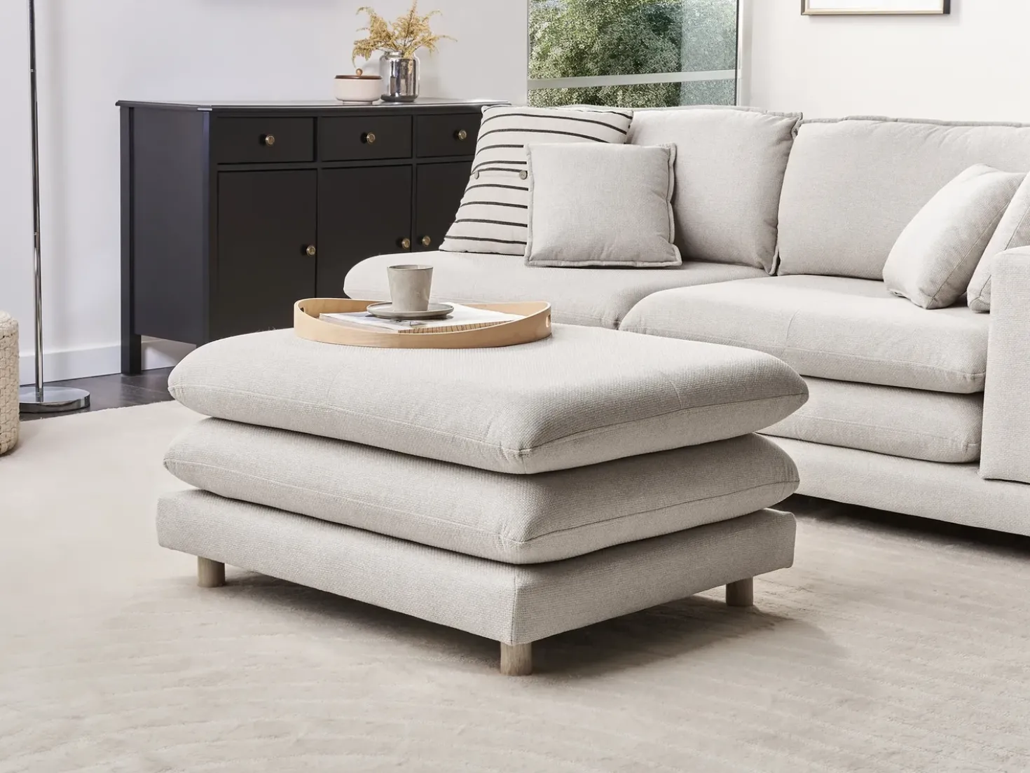 Divano 2 posti HEDEN Tessuto Beige con ottomana