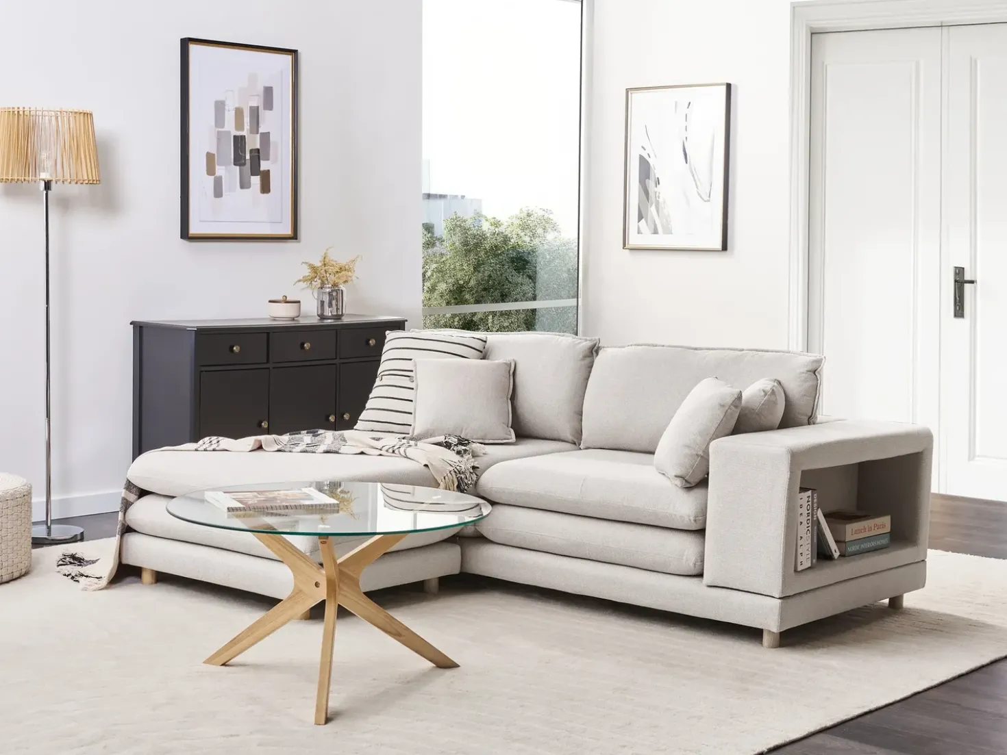 Divano 2 posti HEDEN Tessuto Beige con ottomana