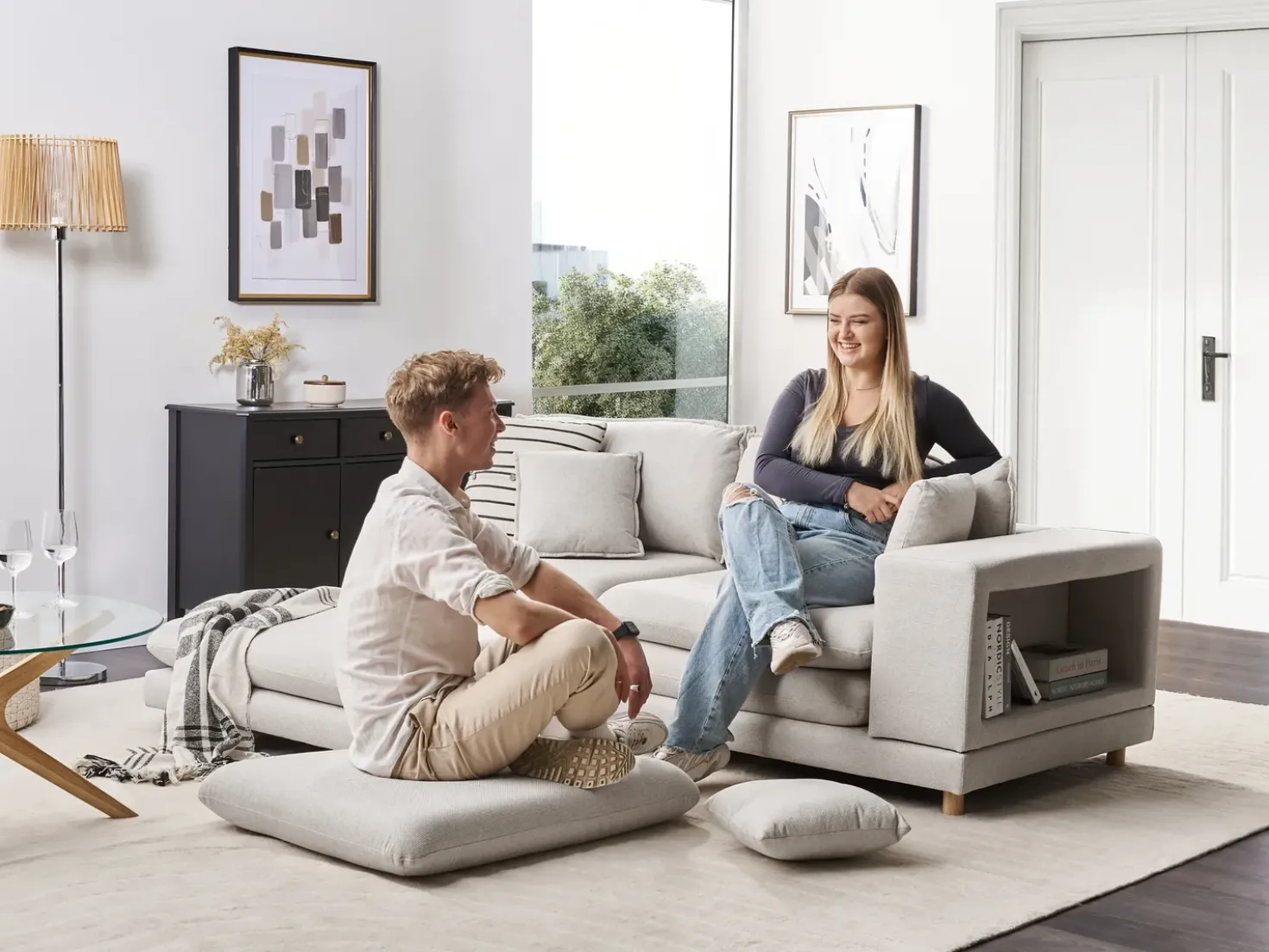Divano 2 posti HEDEN Tessuto Beige con ottomana
