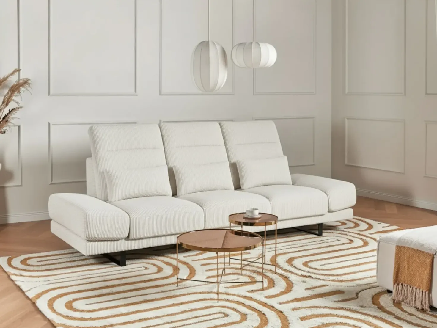 Divano 3 posti IKAST Velluto a coste Beige chiaro