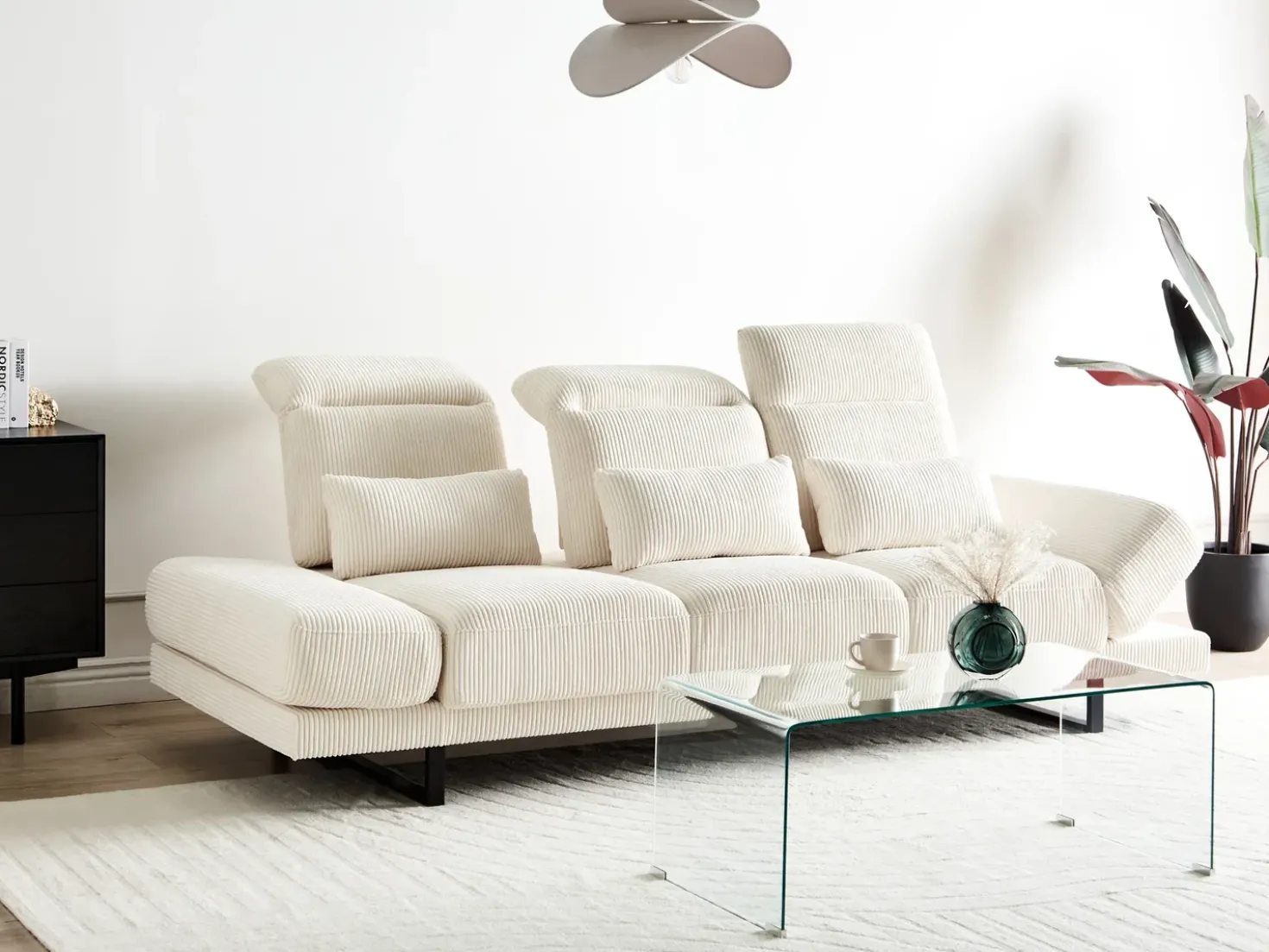 Divano 3 posti IKAST Velluto a coste Beige chiaro