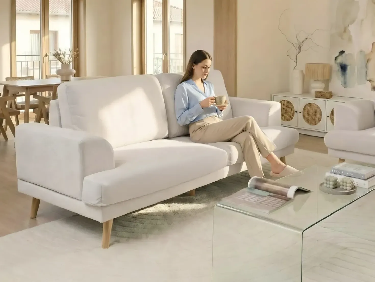 Divano 3 posti KILDAL Tessuto Beige chiaro