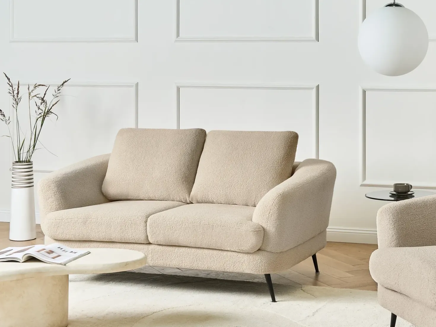 Divano 2 posti KJAER Bouclé Beige chiaro