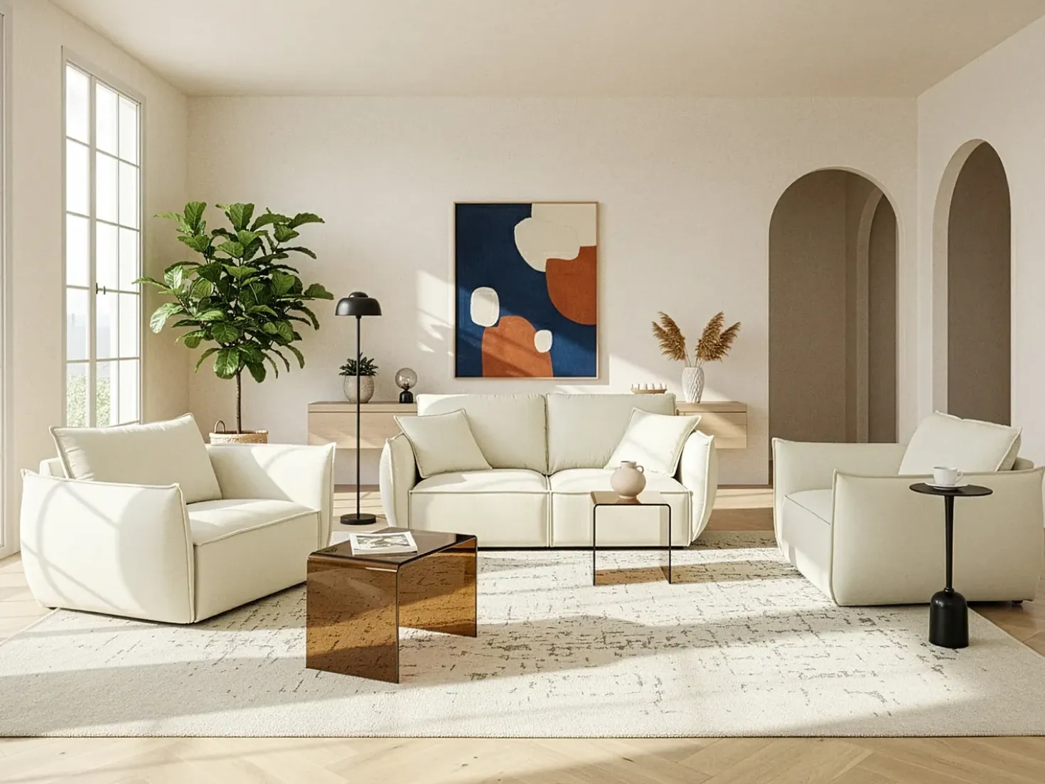 Divano 3 posti KUNES Tessuto Beige chiaro