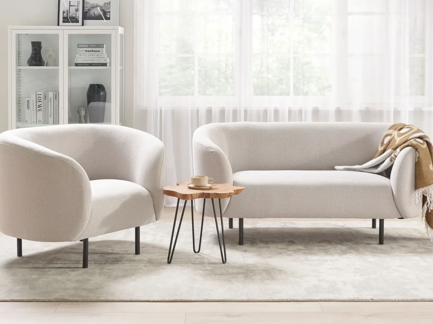 Divano 2 posti LOEN Tessuto Beige chiaro