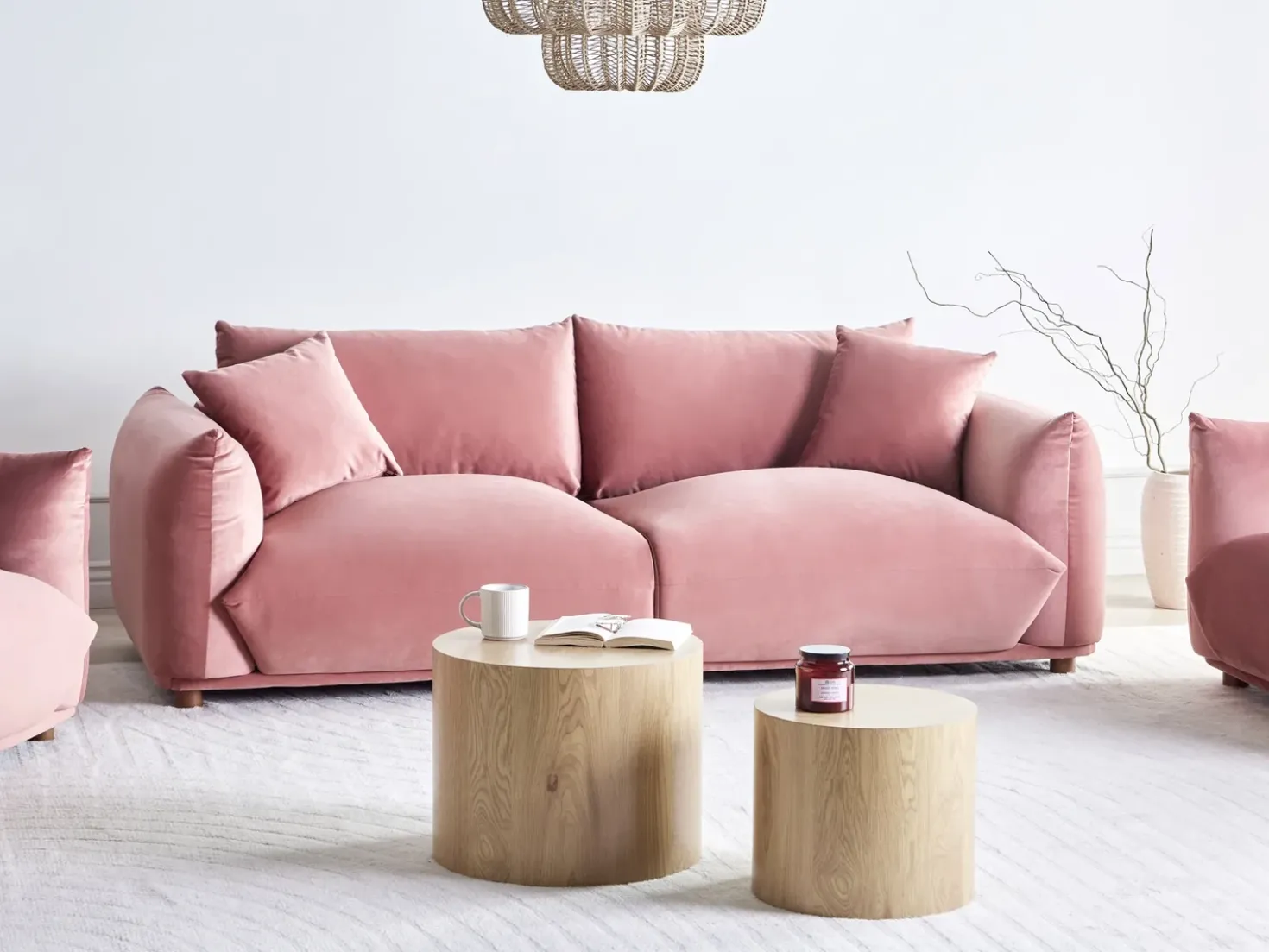 Divano 3 posti LUVOS Velluto Rosa