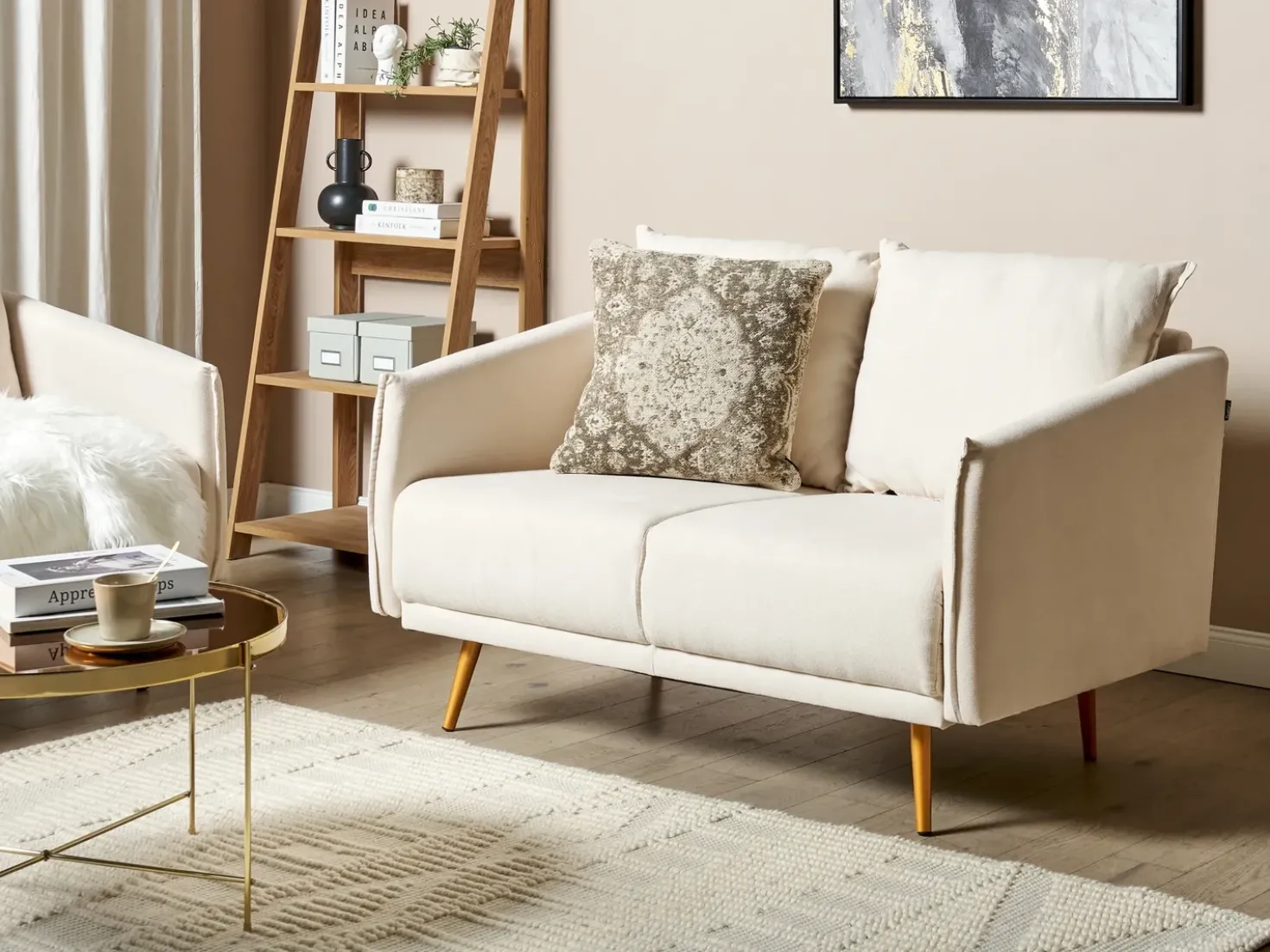 Divano 2 posti MAURA Tessuto Beige chiaro