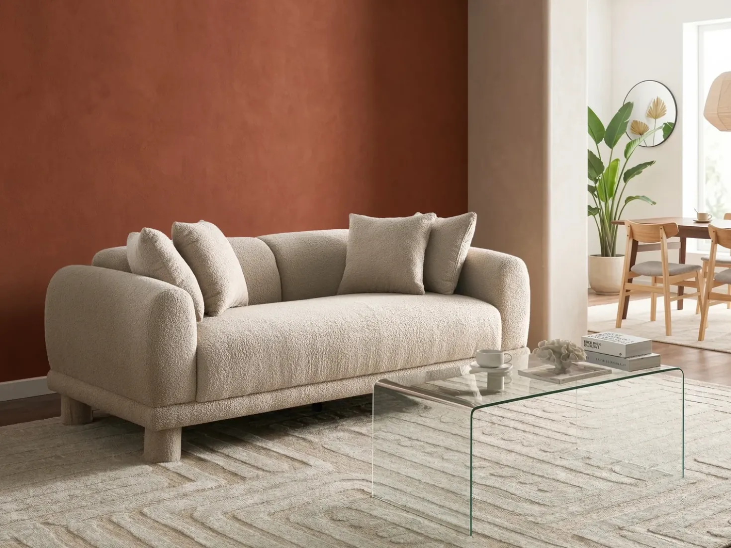 Divano 3 posti PORI Bouclé Beige