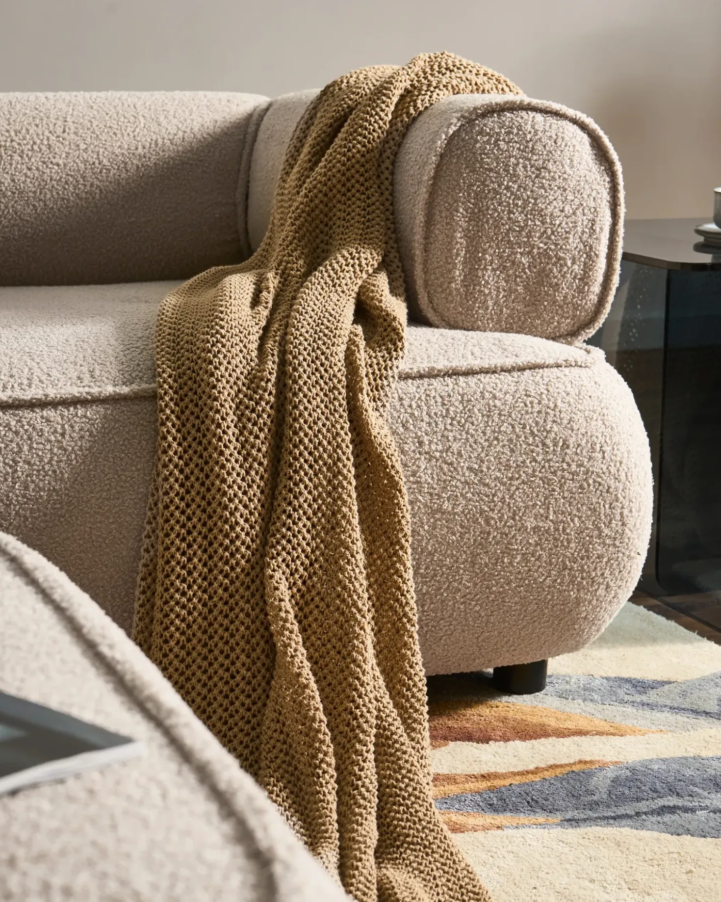 Divano 3 posti SALLA Bouclé Beige con ottomana