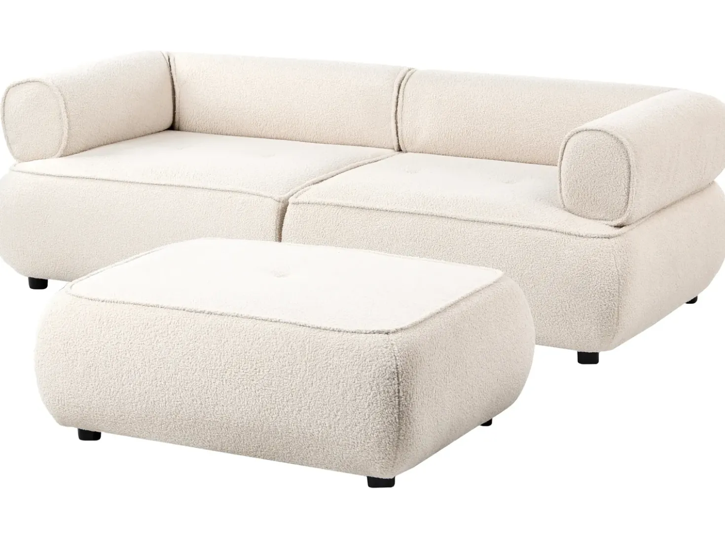 Divano 3 posti SALLA Bouclé Bianco sporco con ottomana