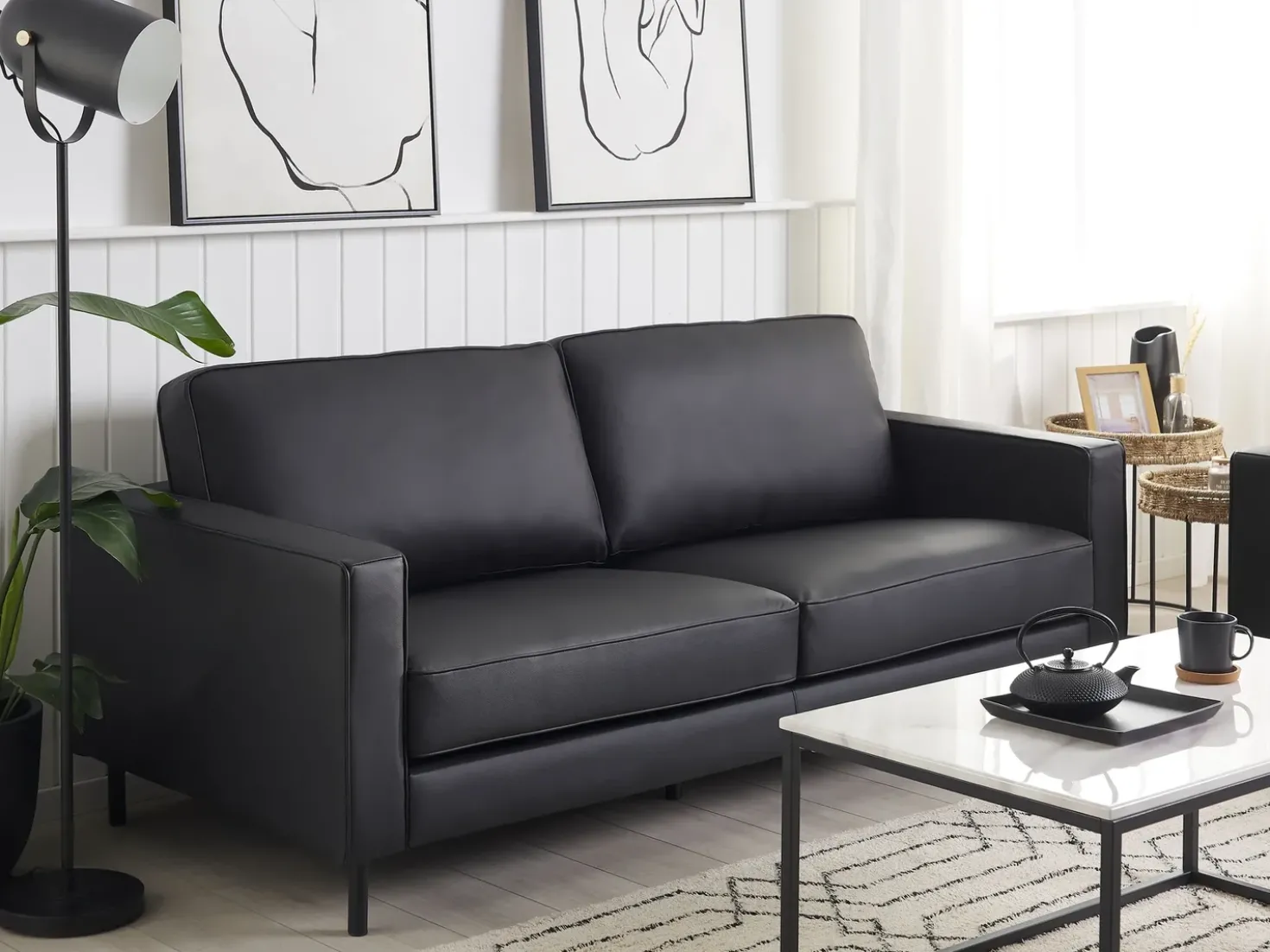 Divano 3 posti SAVALEN Pelle naturale Nero