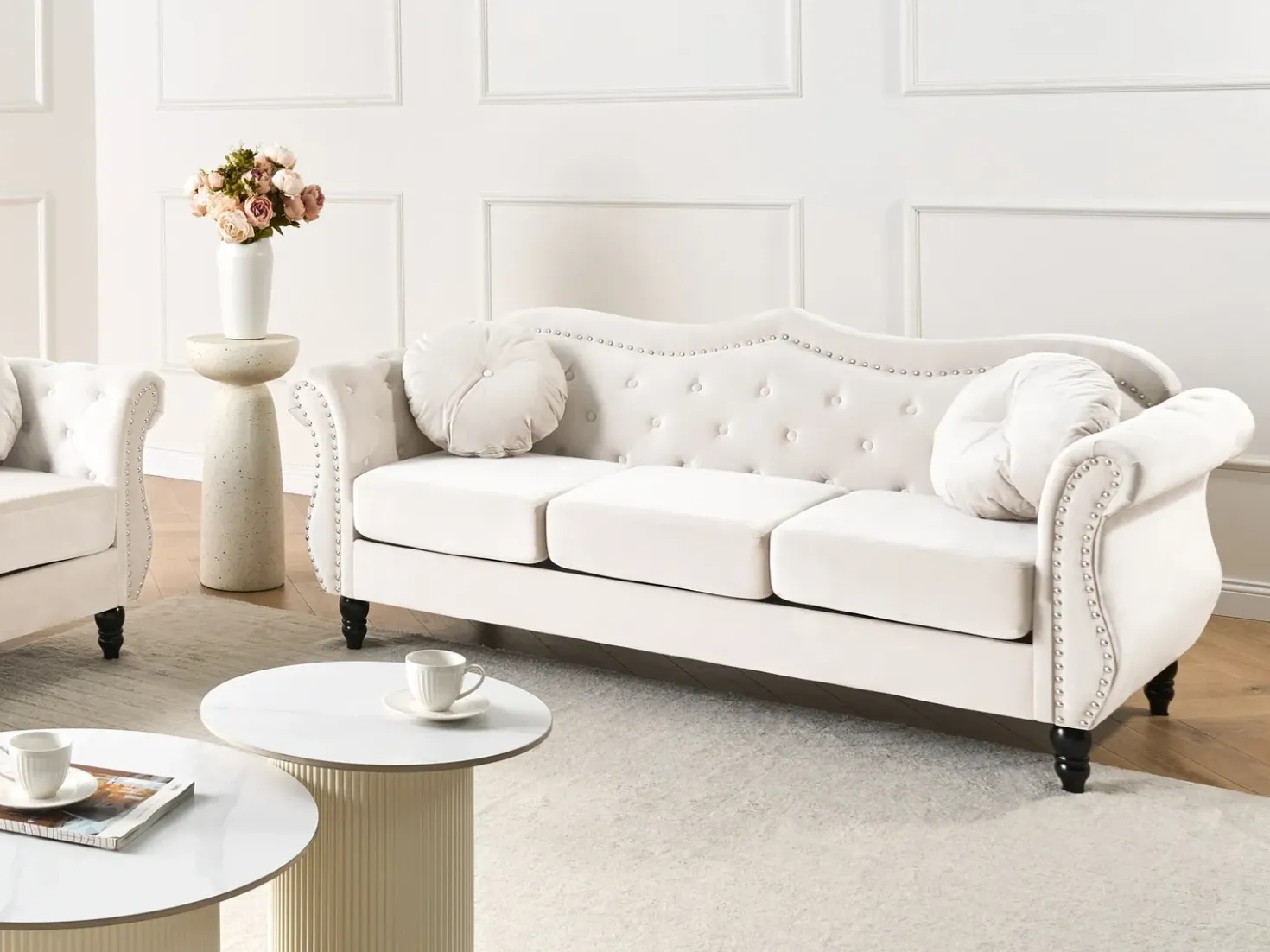 Divano 3 posti SKIEN Velluto Beige chiaro