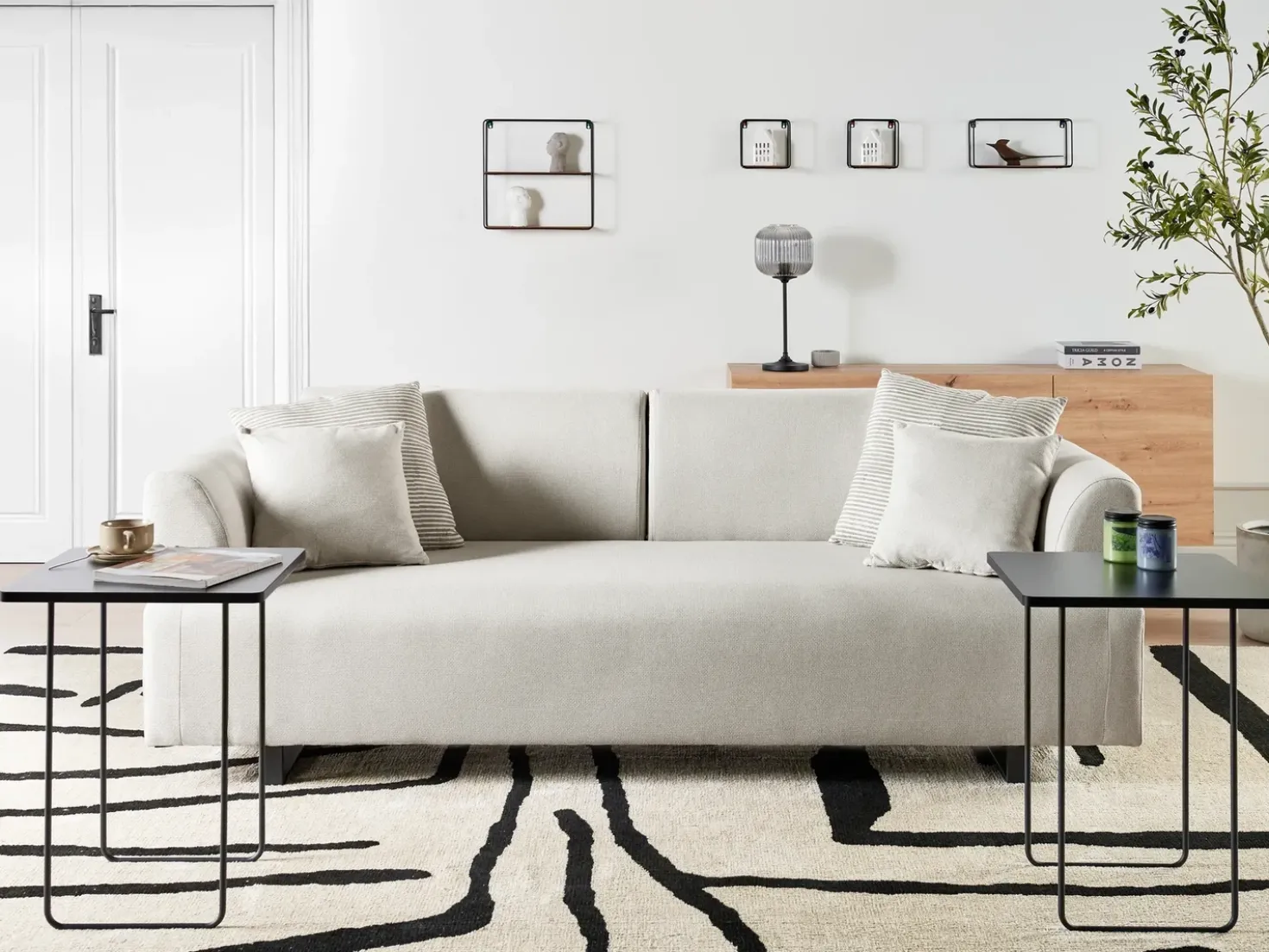 Divano 3 posti SOKNA Tessuto Beige chiaro con tavoli