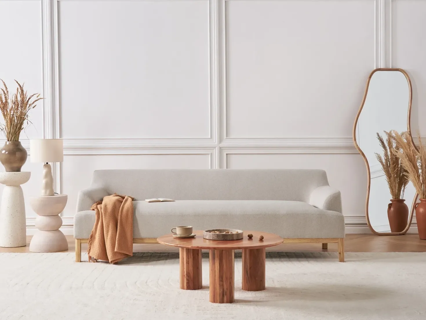 Divano 3 posti SOSJO Tessuto Beige chiaro