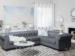 Divano angolare 6 posti CHESTERFIELD Tessuto Grigio Lato Sinistro