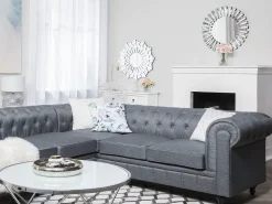 Divano angolare 6 posti CHESTERFIELD Tessuto Grigio Lato Sinistro