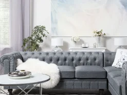 Divano angolare 6 posti CHESTERFIELD Tessuto Grigio Lato Sinistro