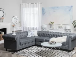 Divano angolare 6 posti CHESTERFIELD Tessuto Grigio Lato destro
