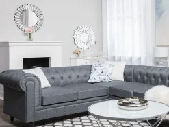 Divano angolare 6 posti CHESTERFIELD Tessuto Grigio Lato destro