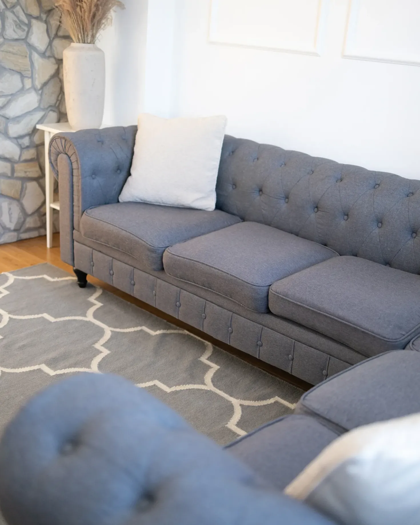 Divano angolare 6 posti CHESTERFIELD Tessuto Grigio Lato destro